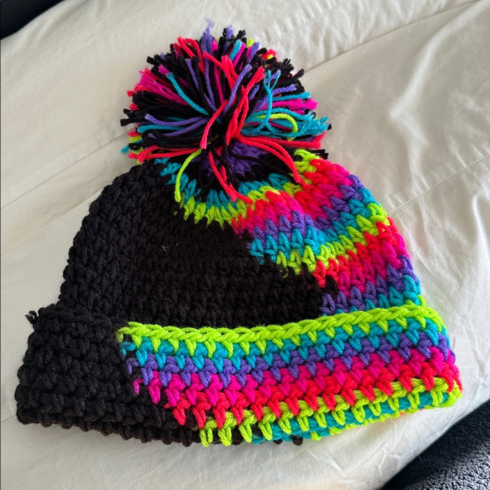 Colorful Knit Pom-Pom Beanie -retro